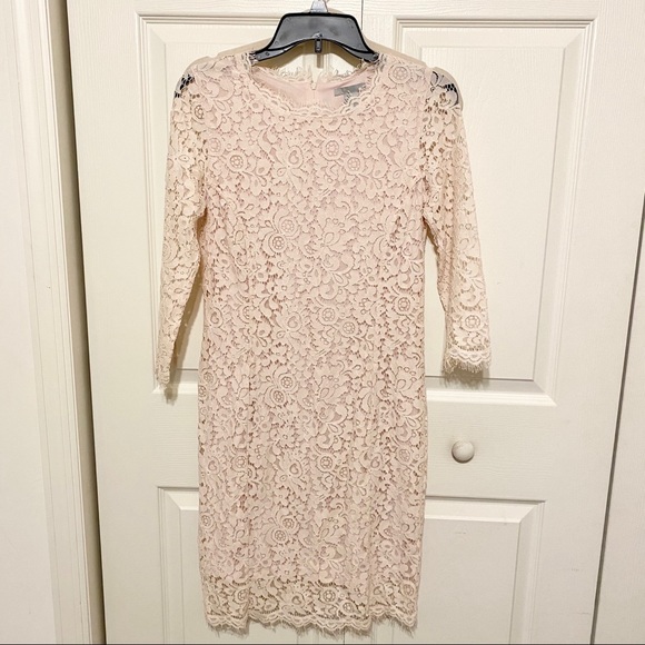 H&M Blush/Soft Pink 3/4 Sleeve Lace Midi Dress